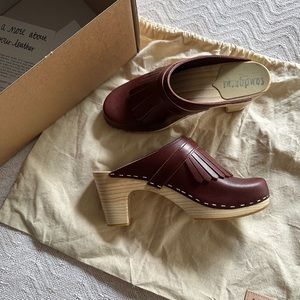 Sandgrens Swedish Clog Mules High Rise Wooden Heel Venice Bordeaux size EU 37